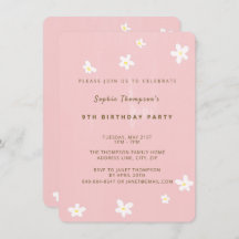 Birthday Party Dusty Rose Cute Daisies Simple Girl