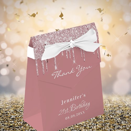 Birthday Party dusty rose pink glitter thank you Favor Boxes