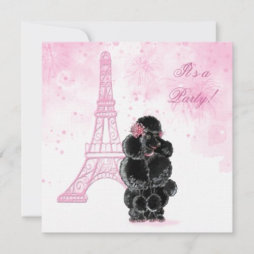 Birthday Party Eiffel Tower &amp; Black Poodle Personalized Invitations