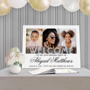Birthday Party Elegant Calligraphy 3 Photo Welcome Foam Board