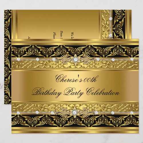 Birthday Party Elegant Gold Diamond Black Trim 3 Custom Invitations