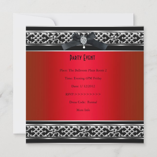 Birthday Party Elegant Red Black Diamond Jewel Invitation (Front)