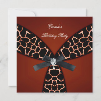 Birthday Party Elegant Red Black White Diamond Bow Invitation