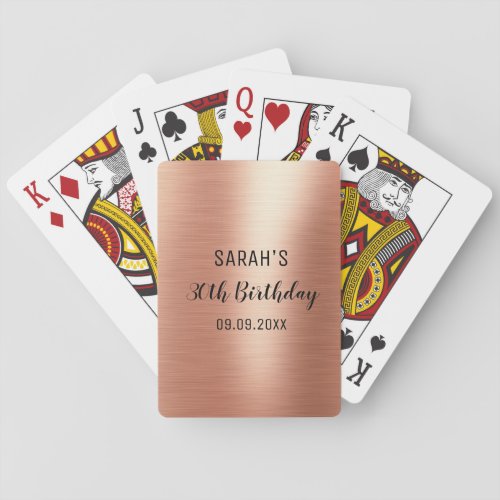 Birthday Party Elegant Rose Gold Foil Black  Poker Cards