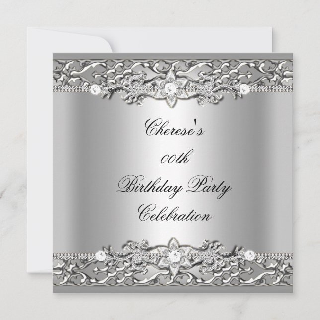 Birthday Party Elegant Silver Diamond 2 Invitation (Front)