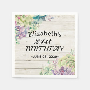 Birthday Party Elegant Succulent Plant Rustic Wood Napkins