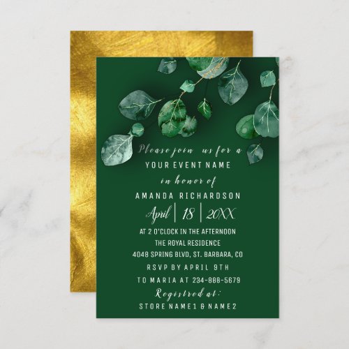 Birthday Party Eucalyptus Green Gold Woodland Invitation