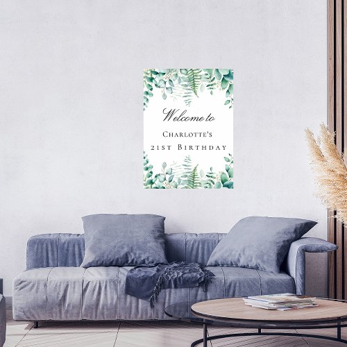 Birthday party eucalyptus greenery forest welcome poster