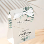 Birthday Party eucalyptus greenery white thank you Favor Boxes<br><div class="desc">Elegant and classic for a 50th (or any age) birthday party favors.  Chic white background decorated with eucalyptus greenery.  With the text: 50th Birthday and Thank You written with a modern black colored hand lettered style script.  Personalize and add a name and a date.</div>