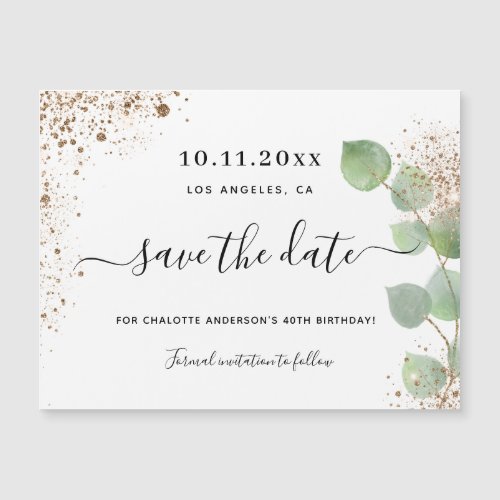 Birthday party eucalyptus save the date magnet