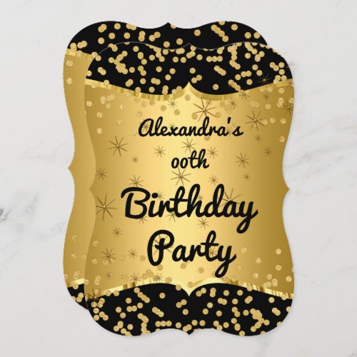 Birthday Party Faux Gold Black Confetti Invite