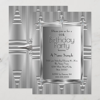 Birthday Party Faux Silver Chrome Metal Invitation