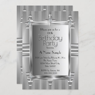 Birthday Party Faux Silver Chrome Metal Invitation