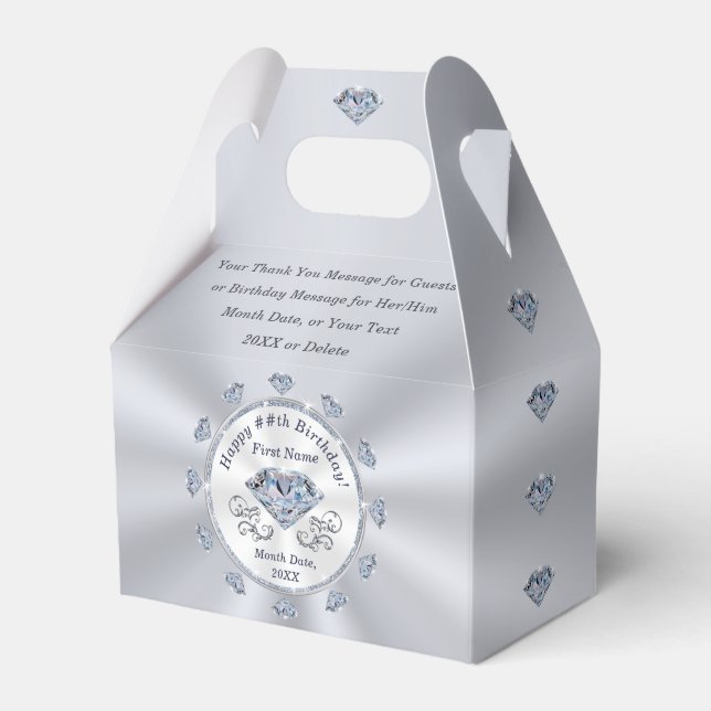 Birthday Party Favor Boxes, Diamond Birthday Favor Boxes (Front Side)