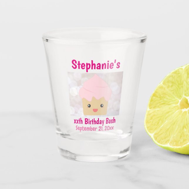 Birthday Party Favor Cute Pink Cupcake Shot Glass (Front)