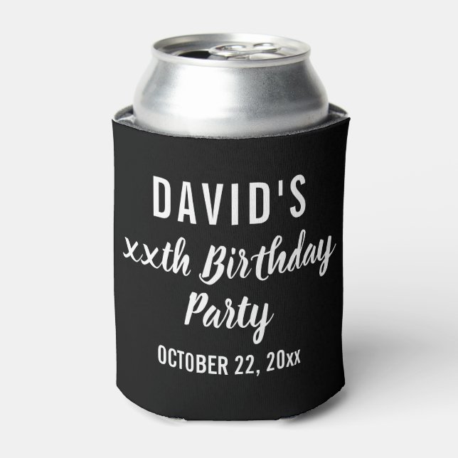 Birthday Party Favor Modern Elegant Black Can Cooler (Can Front)