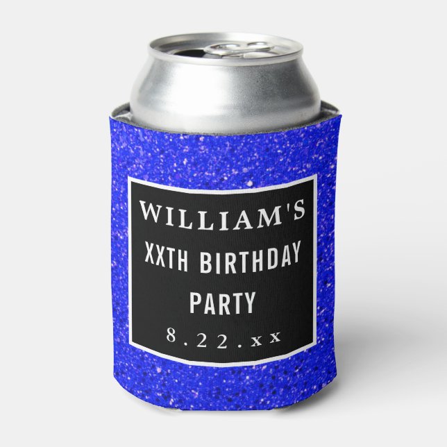 Birthday Party Favor Modern Typography Blue Can Cooler (Can Front)
