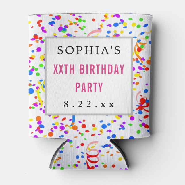 Birthday Party Favor Modern Typography  Can Cooler (Front)