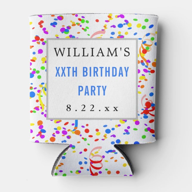 Birthday Party Favor Modern Typography Can Cooler (Front)