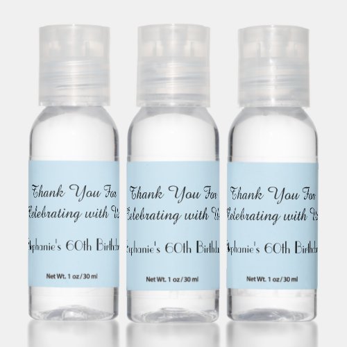 Birthday Party Favor Name Thank You Set of 12  Hand Sanitizer