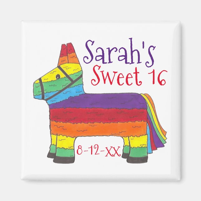 Birthday Party Favor Rainbow Donkey Animal Piñata Magnet (Front)