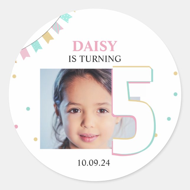 Birthday Party Favor Sticker | Custom Year Number (Front)