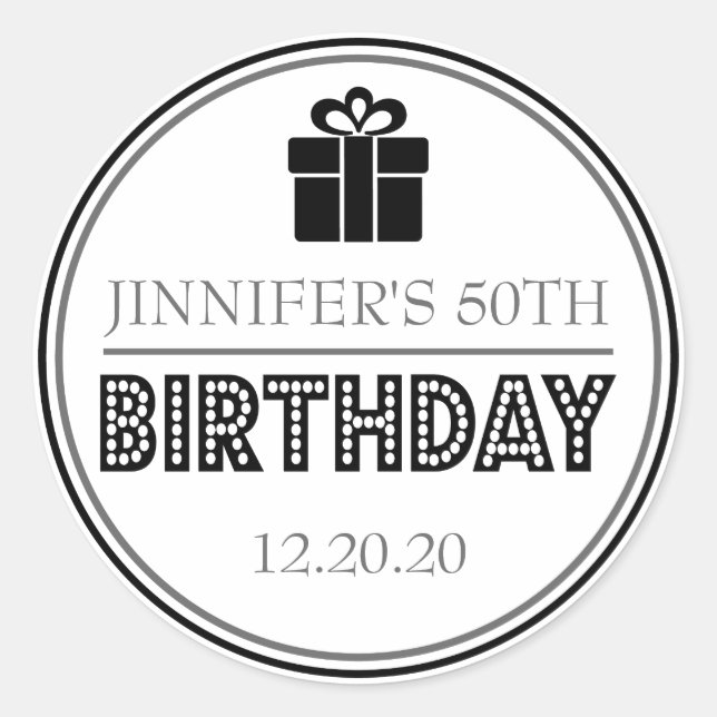Birthday Party Favor Stickers (Black / Gray) (Front)