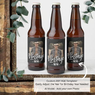 Birthday Party Favor Vintage Any Age Photo Beer Bottle Label