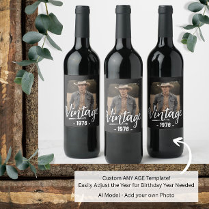 Birthday Party Favor Vintage Any Age Photo Wine Label