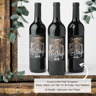 Birthday Party Favor Vintage Any Age Photo Wine Label