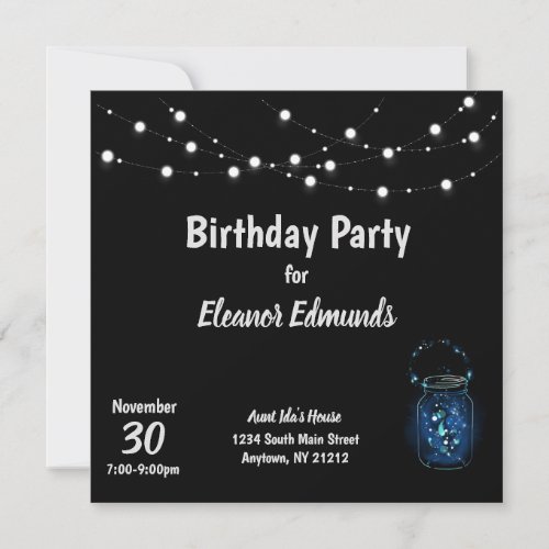 Birthday Party Firefly Night Customizable Invitation