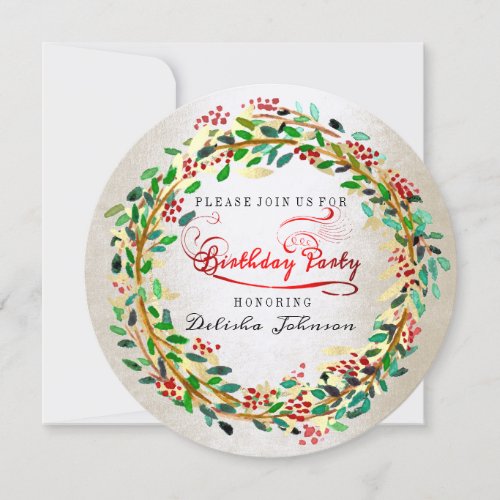 Birthday Party Floral Elegant Ivory Red Green Gold Invitation