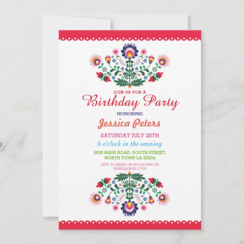 Birthday Party Floral Fiesta Mexican Viva Any Age Invitation