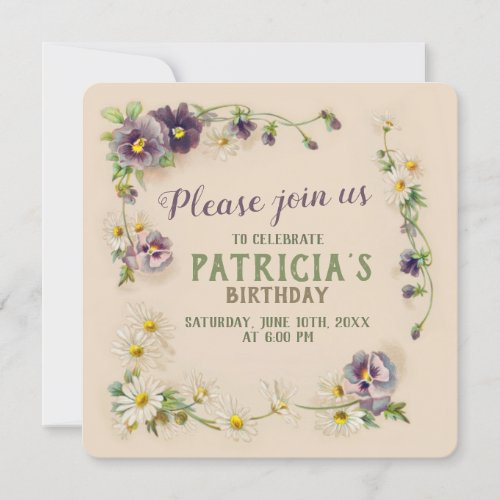 Birthday party Floral garland CC1057 Invitation