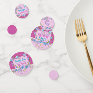 Birthday Party Floral Pink Polka Dots Confetti