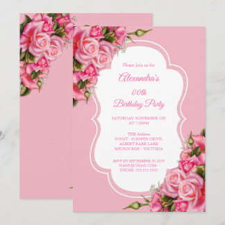 Birthday Party Floral Pink Roses Bouquet Invitation