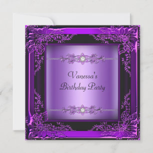 Birthday Party Floral Purple Diamond Image Invitation