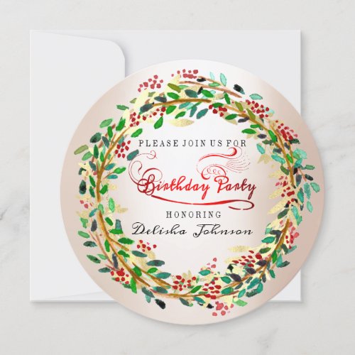 Birthday Party Floral Watercolor Ivory Green Gold Invitation