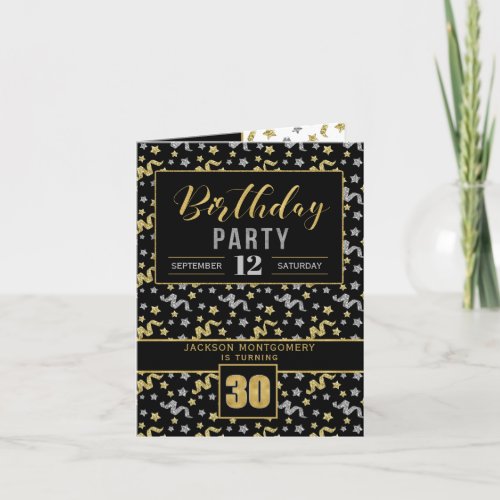 Birthday Party for 30th Black and Gold Any Person Invitation