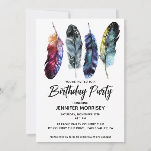 Birthday Party for Women Boho Style Feathers Invitation
