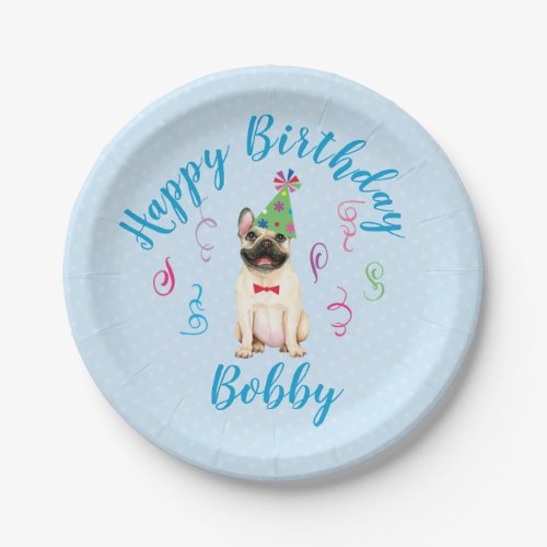 Birthday Party French Bulldog Paper Plates