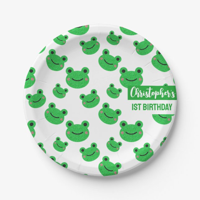 Birthday Party Frog Modern Pattern Paper Plates (Front)