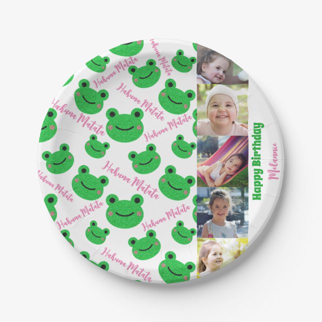 Birthday Party Frog Theme Photo / Text Paper Plates (Front)
