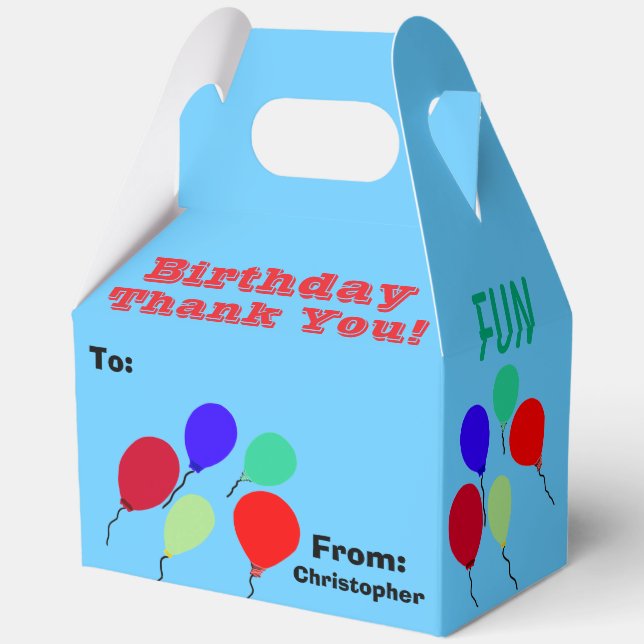 Birthday Party Fun Balloons Thank You  Favor Boxes (Back)