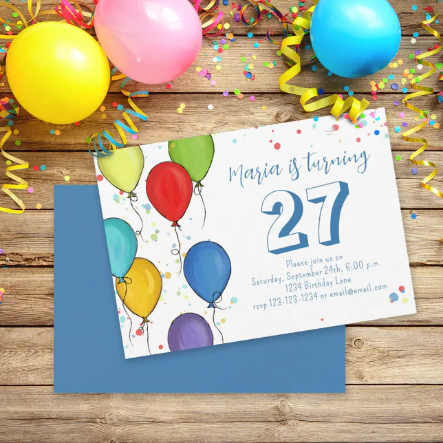Birthday Party Fun Celebration Balloons Confetti Invitation | Zazzle