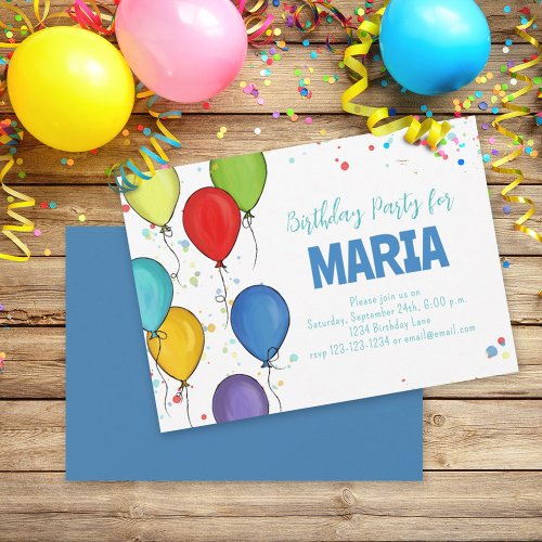 Birthday Party Fun Celebration Balloons Confetti Invitation