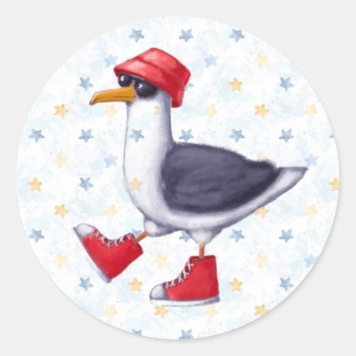 Birthday Party Fun Cute Seagull Bird  Classic Round Sticker