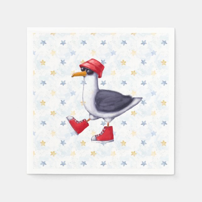 Birthday Party Fun Cute Seagull Bird  Napkins (Front)