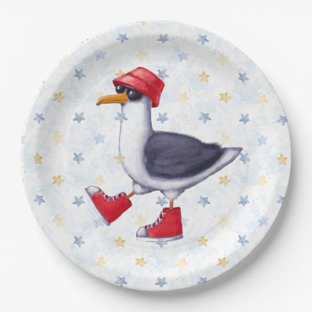 Birthday Party Fun Cute Seagull Bird Paper Plates (Front)