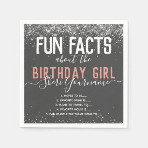 Birthday Party Fun Facts Pink Glitter Girly Napkin